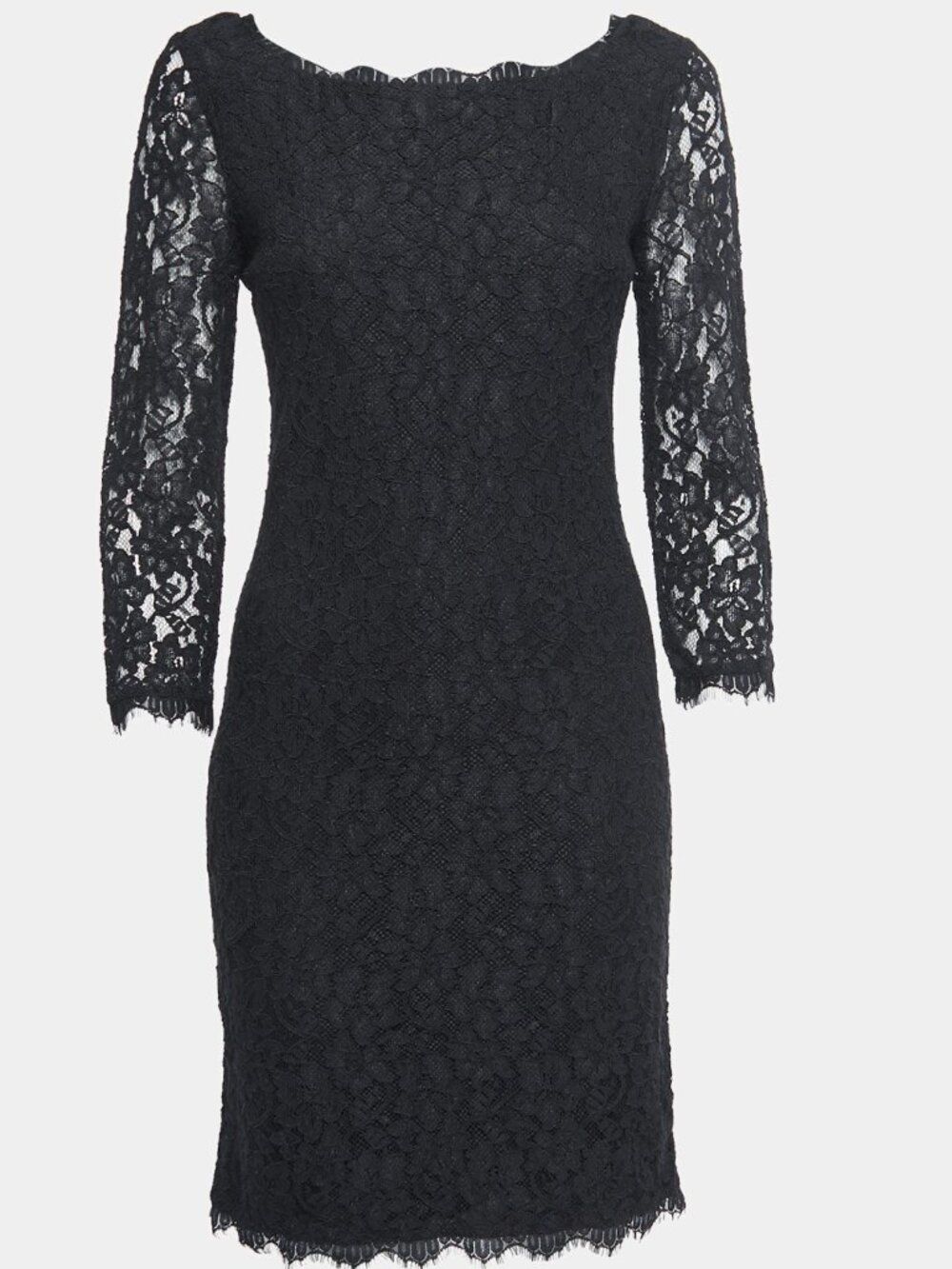 DVF lace dress long sleeve black size 14 cocktail